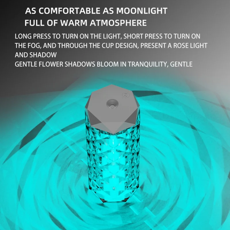 1000ml Crystal Air Humidifier Large Capacity 7-Color LED Aromatherapy Diffuser Desktop Mist Maker for Home Office