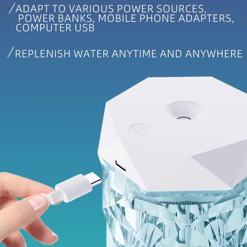 1000ml Crystal Air Humidifier Large Capacity 7-Color LED Aromatherapy Diffuser Desktop Mist Maker for Home Office