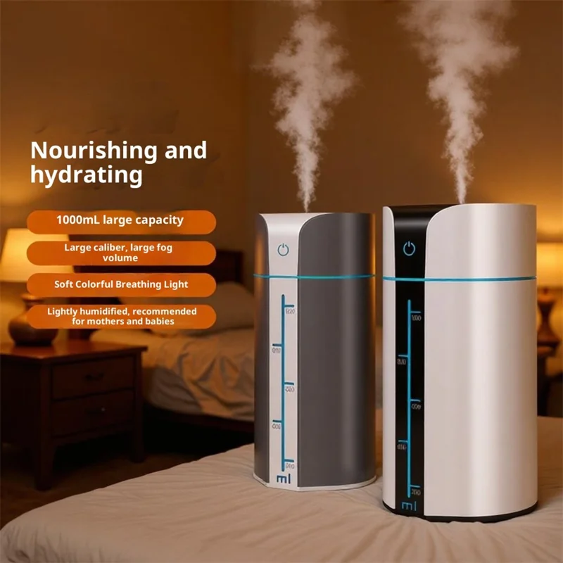 KS-800 1000 ml Humidificateur d'air de bureau 50 ml/h 20 h d'autonomie Diffuseur de brume d'air nano coloré pour chambre et bureau - Blanc