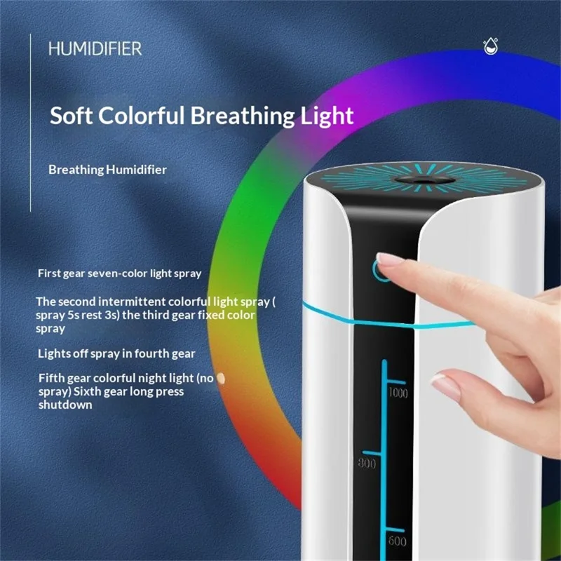 KS-800 1000 ml Humidificateur d'air de bureau 50 ml/h 20 h d'autonomie Diffuseur de brume d'air nano coloré pour chambre et bureau - Blanc
