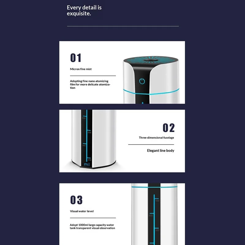 KS-800 1000 ml Humidificateur d'air de bureau 50 ml/h 20 h d'autonomie Diffuseur de brume d'air nano coloré pour chambre et bureau - Blanc