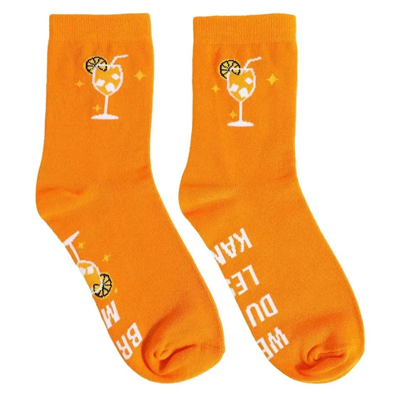 1 Par de Calcetines de Algodón, Estilo Calcetín Medio, Estampado de Cóctel Aperol Spritz, Texto Alemán Divertido, Calcetines Interactivos para Regalo
