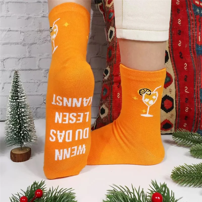 1 Par de Calcetines de Algodón, Estilo Calcetín Medio, Estampado de Cóctel Aperol Spritz, Texto Alemán Divertido, Calcetines Interactivos para Regalo