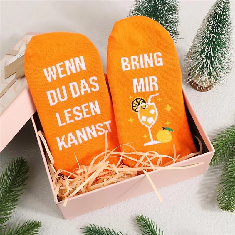 1 Par de Calcetines de Algodón, Estilo Calcetín Medio, Estampado de Cóctel Aperol Spritz, Texto Alemán Divertido, Calcetines Interactivos para Regalo