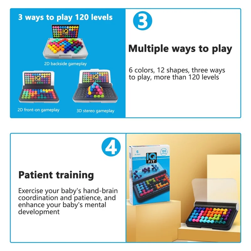 IQ FIT Pyramid Logic Puzzle Game 120 Challenges 3D Brain Teaser Toy Set for Kids Adults