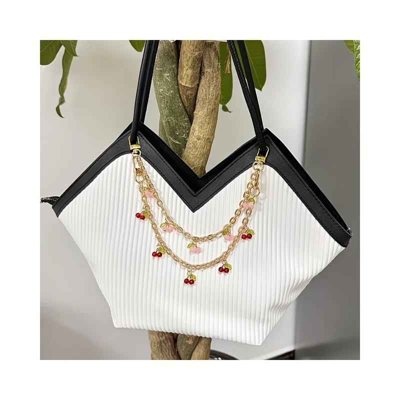 30cm Cherry Charm Metal Chain with Lobster Clasp for Handbag Decorative Accessories - Red