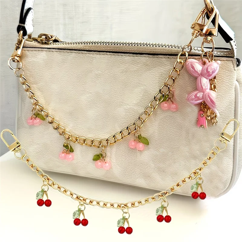 30cm Cherry Charm Metal Chain with Lobster Clasp for Handbag Decorative Accessories - Red