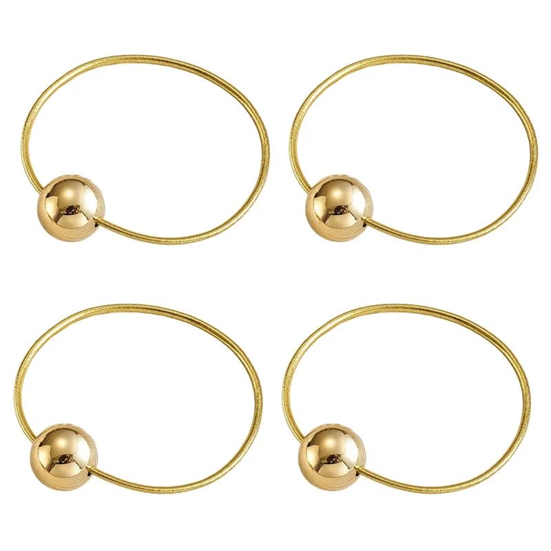 4Pcs Metallic Sphere Hair Ties Gold Silver Hair Bands Elastic Ponytail Holders for Low Ponytail Bun Braids - Gold