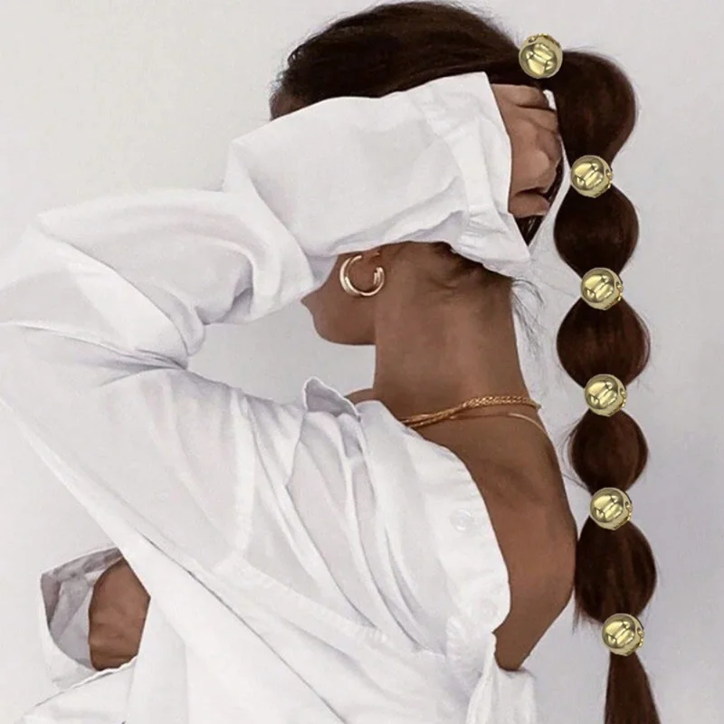 4Pcs Metallic Sphere Hair Ties Gold Silver Hair Bands Elastic Ponytail Holders for Low Ponytail Bun Braids - Gold