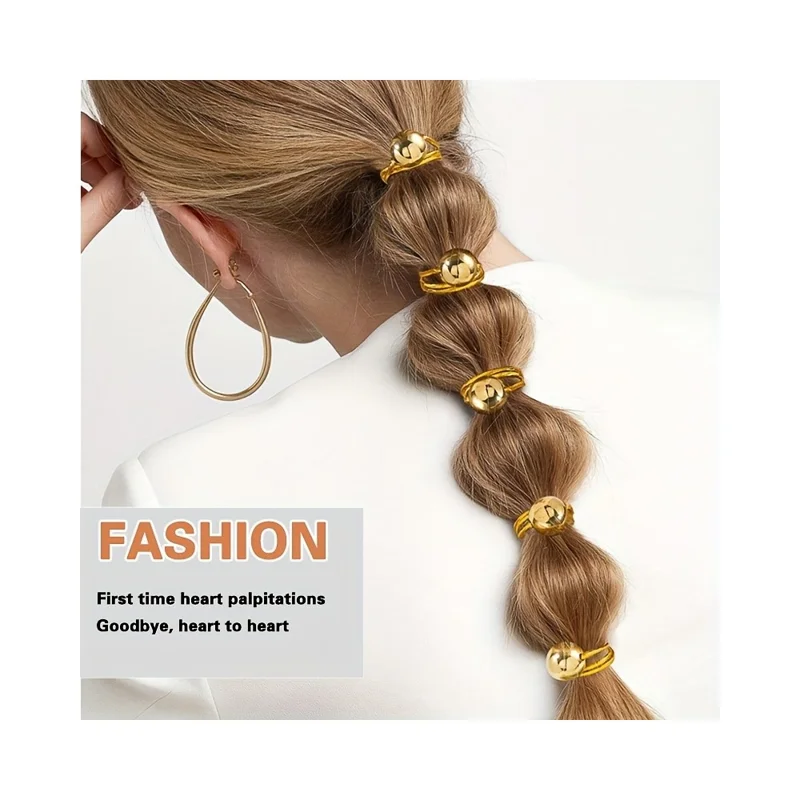 4Pcs Metallic Sphere Hair Ties Gold Silver Hair Bands Elastic Ponytail Holders for Low Ponytail Bun Braids - Gold