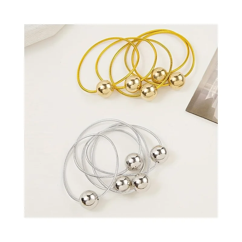 4Pcs Metallic Sphere Hair Ties Gold Silver Hair Bands Elastic Ponytail Holders for Low Ponytail Bun Braids - Gold