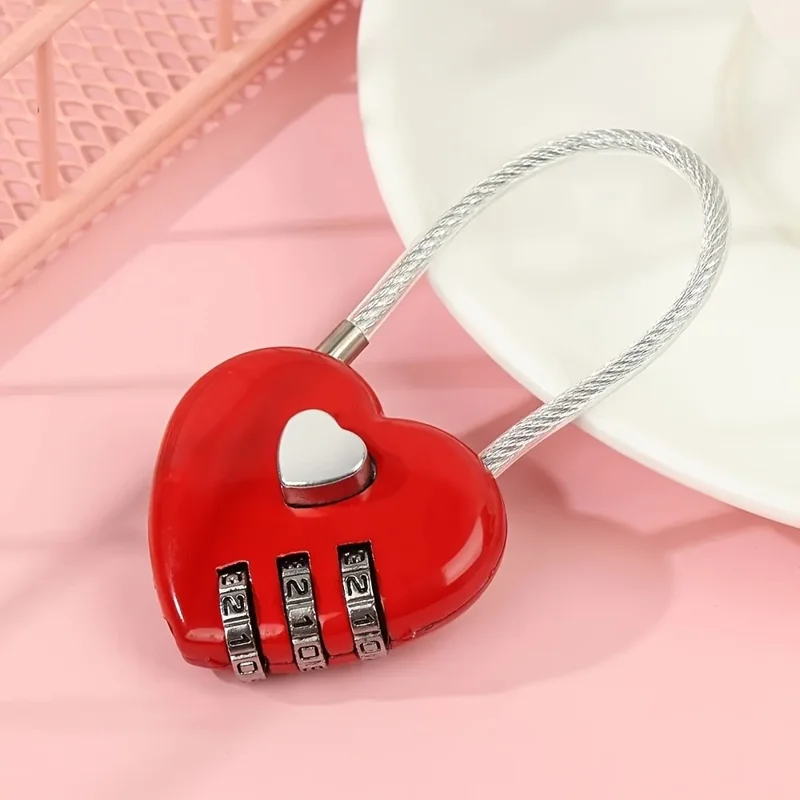 N708 Heart-Shaped Cable Lock 3-Digit Combination Steel Wire Rope Padlock Password Lock Password Lock for Luggage Bicycle - Red