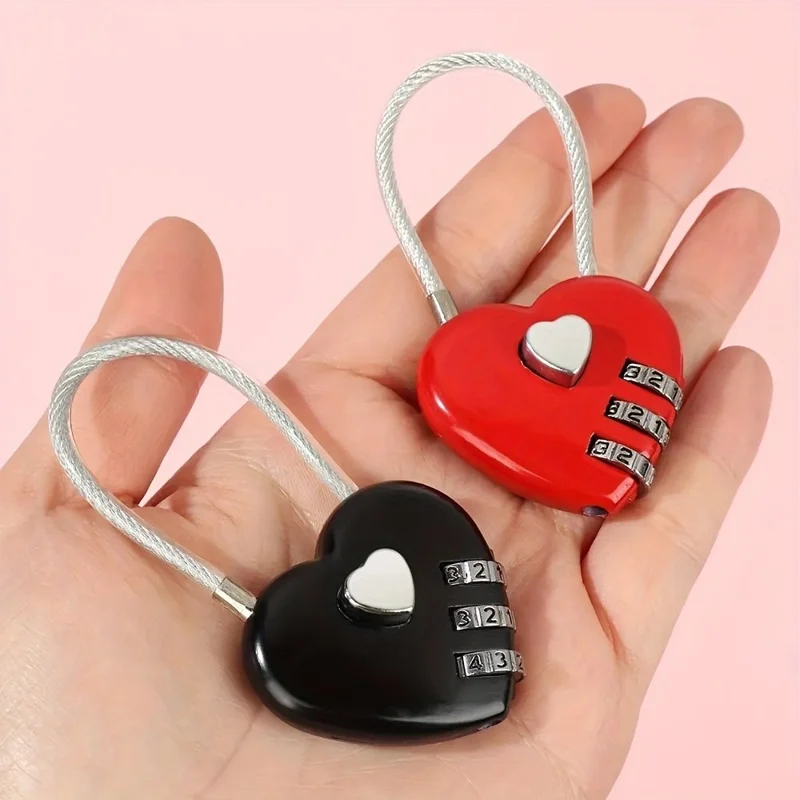 N708 Heart-Shaped Cable Lock 3-Digit Combination Steel Wire Rope Padlock Password Lock Password Lock for Luggage Bicycle - Red