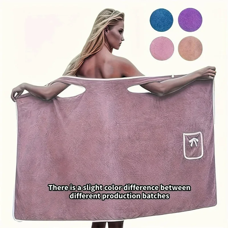 135x80cm Thickened Coral Fleece Bath Robe Absorbent Wearable Towel Wrap Bath Dress for Bathroom Home - Deep Pink
