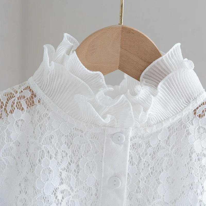 Detachable Lace Collar Stand Up Ruffle Collar Dickey Collar Front Button Half Shirt Fake Collar for Shirt Dress - Black