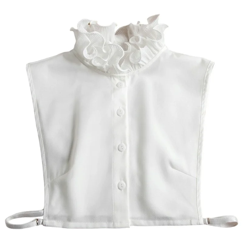 Women Detachable Fake Collar Dickey Collar Layered Pleated Ruffle Collar Multi-Functional Decorative False Collar Half Shirt - White