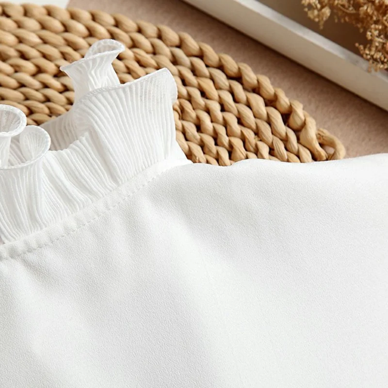Women Detachable Fake Collar Dickey Collar Layered Pleated Ruffle Collar Multi-Functional Decorative False Collar Half Shirt - White