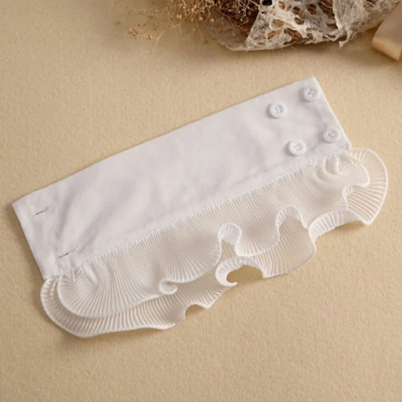 Women Detachable Fake Collar Dickey Collar Layered Pleated Ruffle Collar Multi-Functional Decorative False Collar Half Shirt - White
