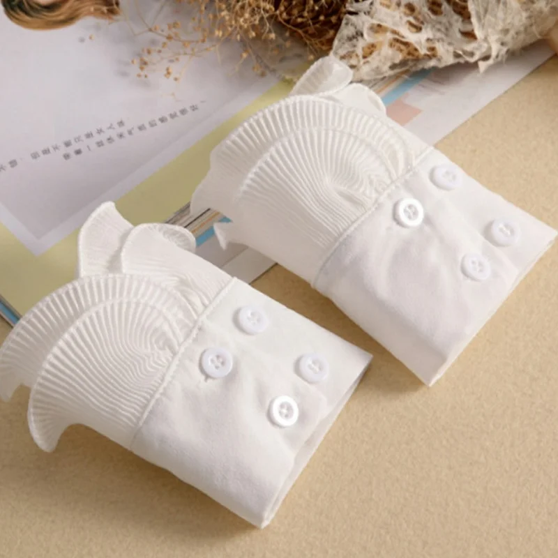 Women Detachable Fake Collar Dickey Collar Layered Pleated Ruffle Collar Multi-Functional Decorative False Collar Half Shirt - White