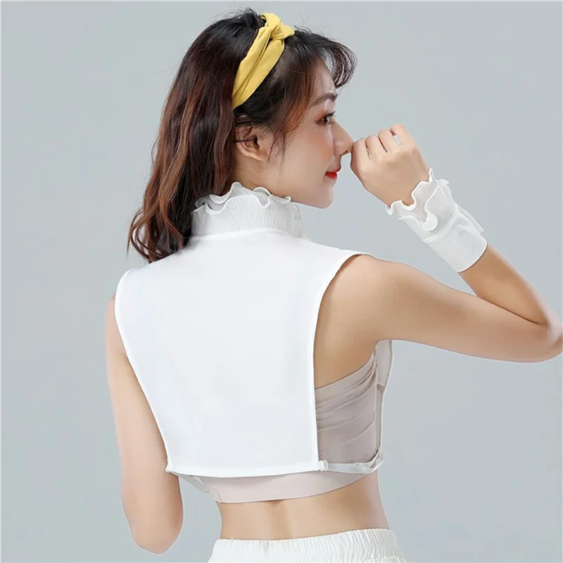 Women Detachable Fake Collar Dickey Collar Layered Pleated Ruffle Collar Multi-Functional Decorative False Collar Half Shirt - White