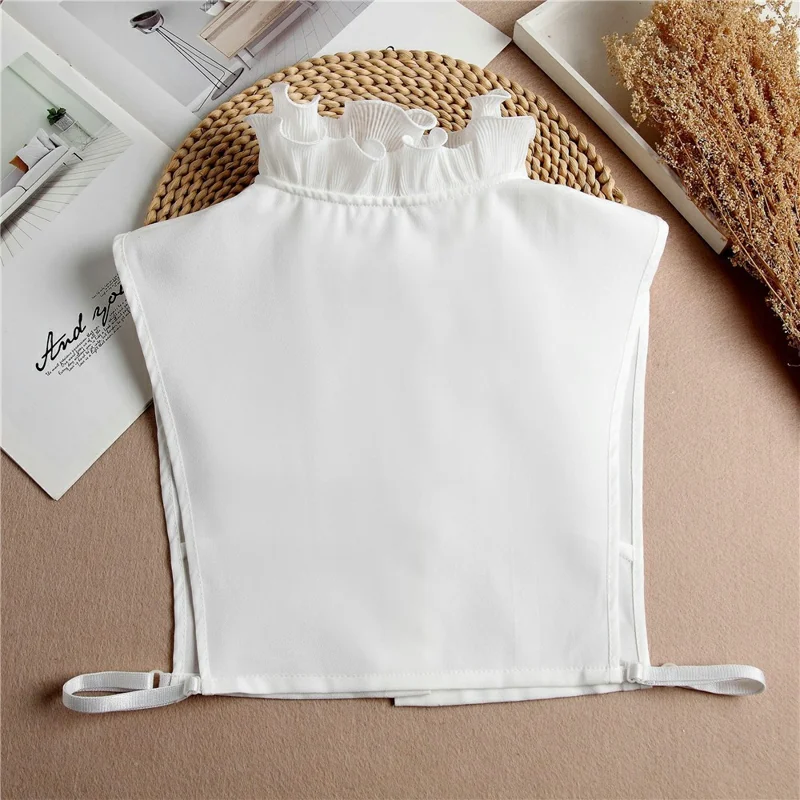 Women Detachable Fake Collar Dickey Collar Layered Pleated Ruffle Collar Multi-Functional Decorative False Collar Half Shirt - White
