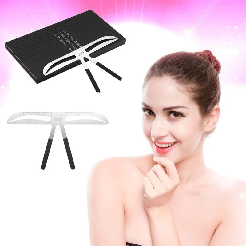 Professional Eyebrow Measure & Balance Ruler 3-Point Positioning Stainless Steel Measuring Eyebrow Tool