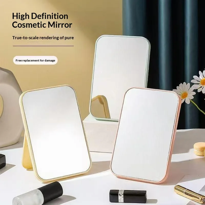20x13cm Desktop Portable Makeup Mirror Adjustable Stand Square Foldable Cosmetic Beauty Mirror - Blue
