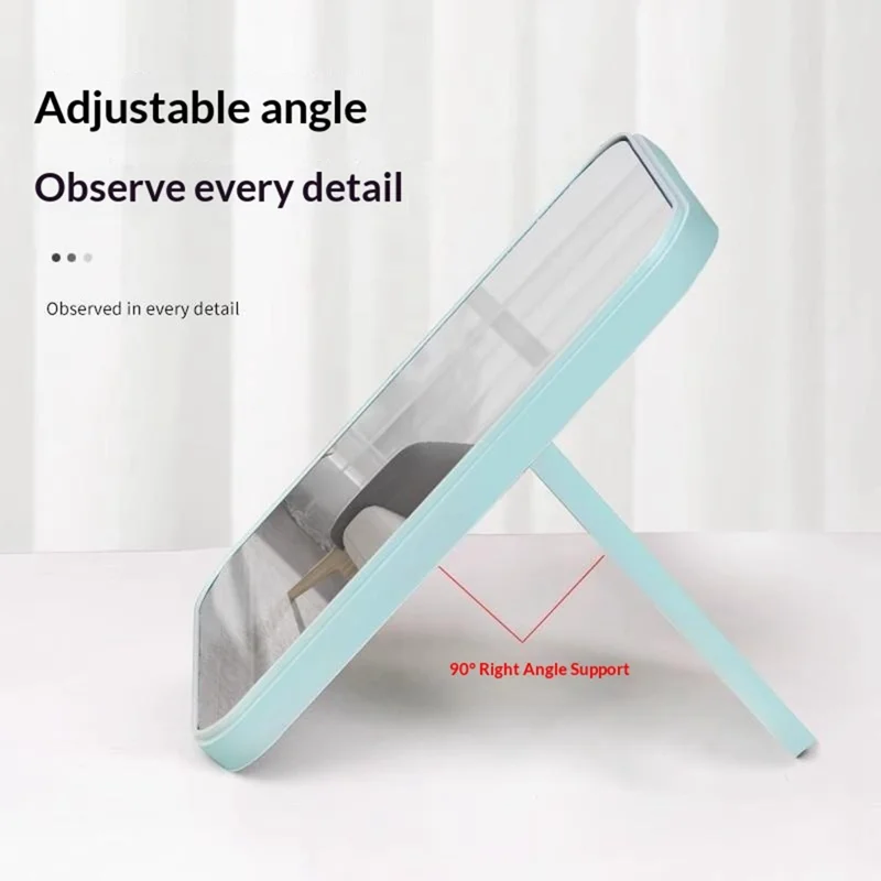 20x13cm Desktop Portable Makeup Mirror Adjustable Stand Square Foldable Cosmetic Beauty Mirror - Blue