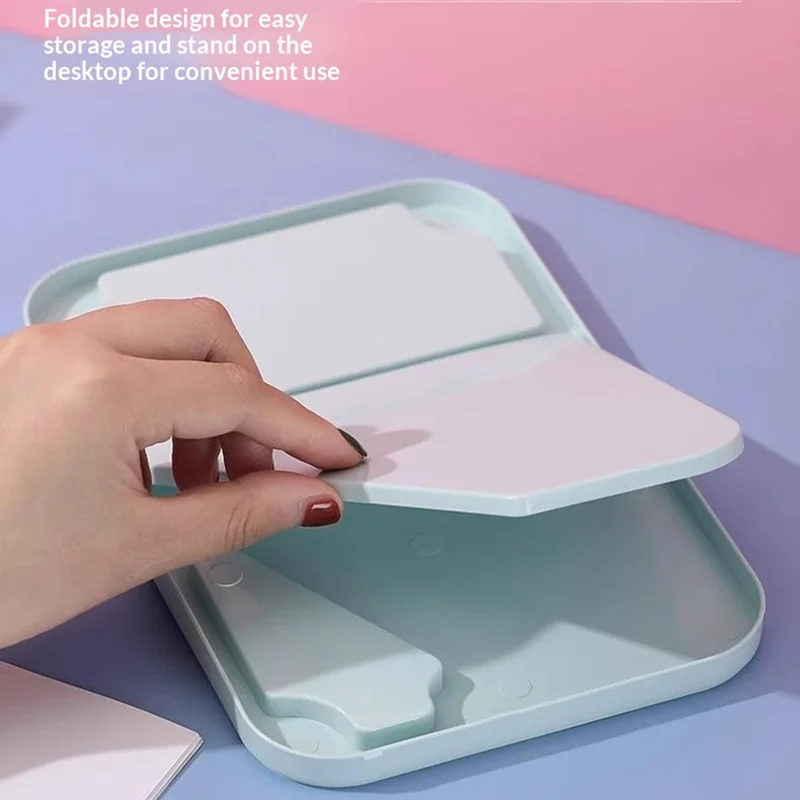 20x13cm Desktop Portable Makeup Mirror Adjustable Stand Square Foldable Cosmetic Beauty Mirror - Blue