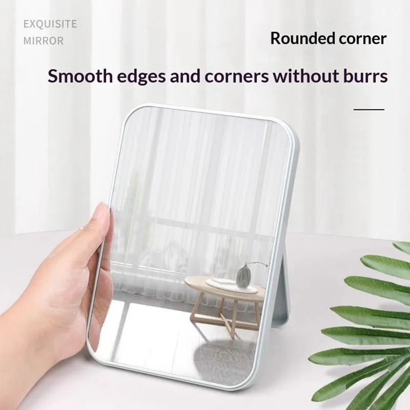20x13cm Desktop Portable Makeup Mirror Adjustable Stand Square Foldable Cosmetic Beauty Mirror - Blue