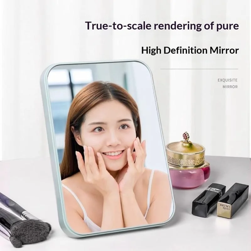 20x13cm Desktop Portable Makeup Mirror Adjustable Stand Square Foldable Cosmetic Beauty Mirror - Blue