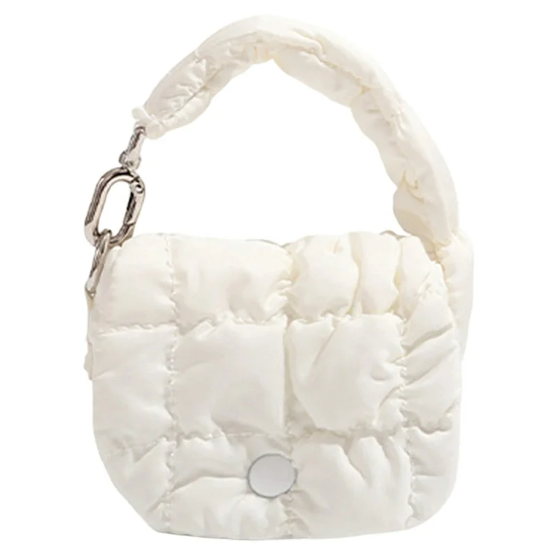 Mini Puffer Handbag Quilted Cloud Bag Lightweight Portable Shoulder Bag for Women - White