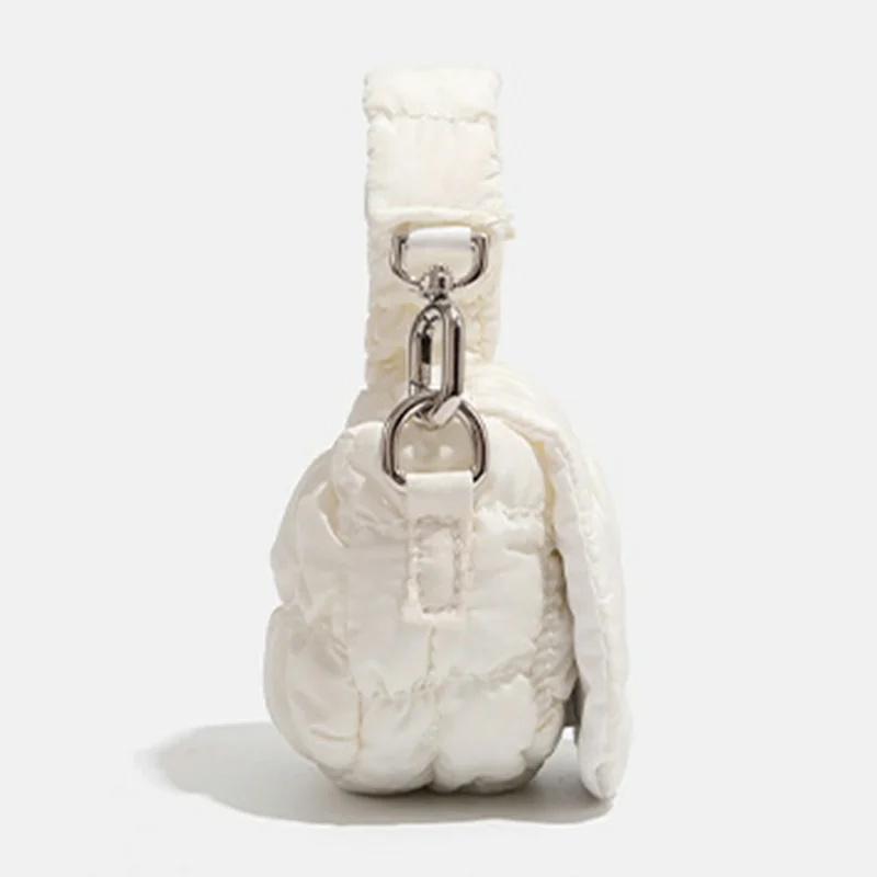 Mini Puffer Handbag Quilted Cloud Bag Lightweight Portable Shoulder Bag for Women - White