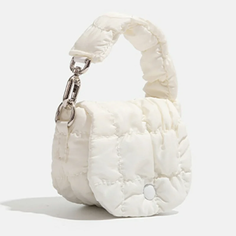 Mini Puffer Handbag Quilted Cloud Bag Lightweight Portable Shoulder Bag for Women - White