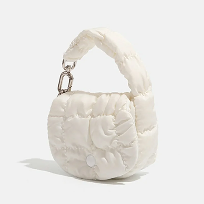 Mini Puffer Handbag Quilted Cloud Bag Lightweight Portable Shoulder Bag for Women - White