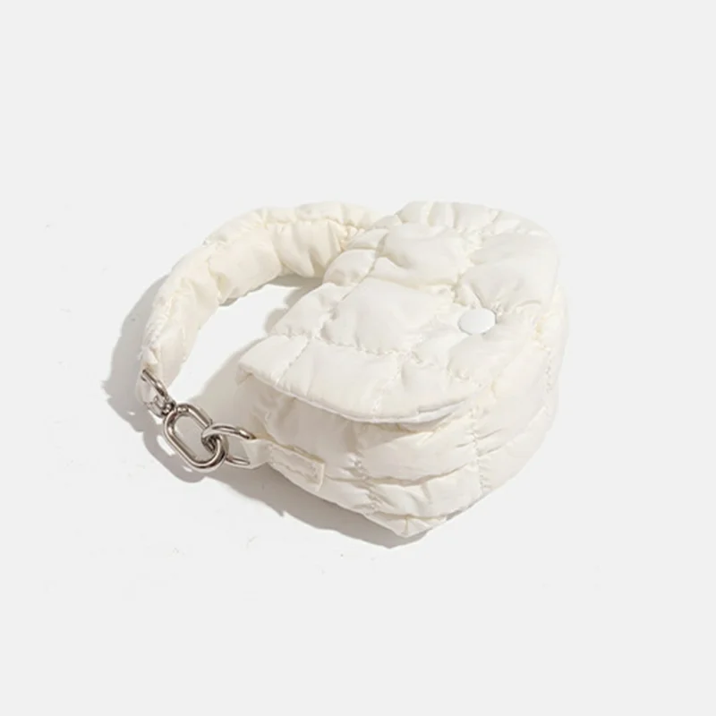 Mini Puffer Handbag Quilted Cloud Bag Lightweight Portable Shoulder Bag for Women - White