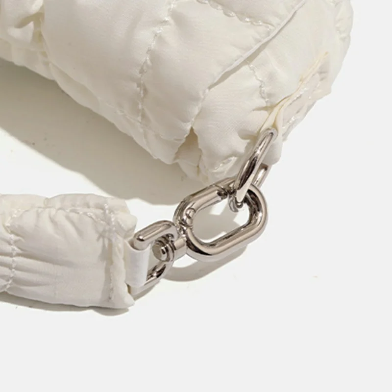 Mini Puffer Handbag Quilted Cloud Bag Lightweight Portable Shoulder Bag for Women - White
