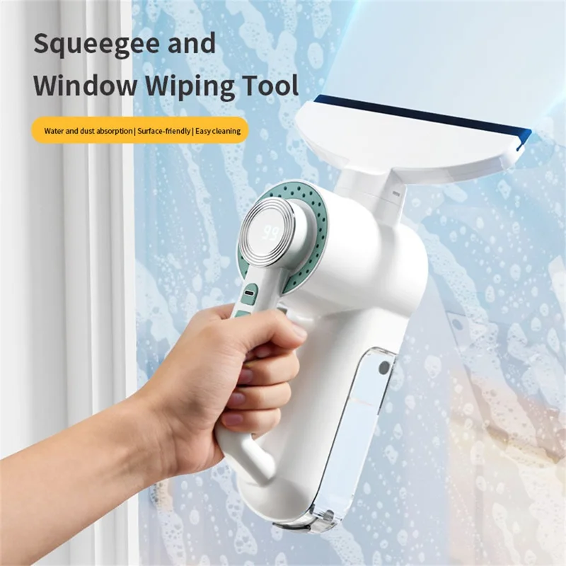 Electric Glass Window Wiper Suction Water Vacuum LED Display Squeegee Cleaner Bathroom Mirror Scraper Car Blade Brush
