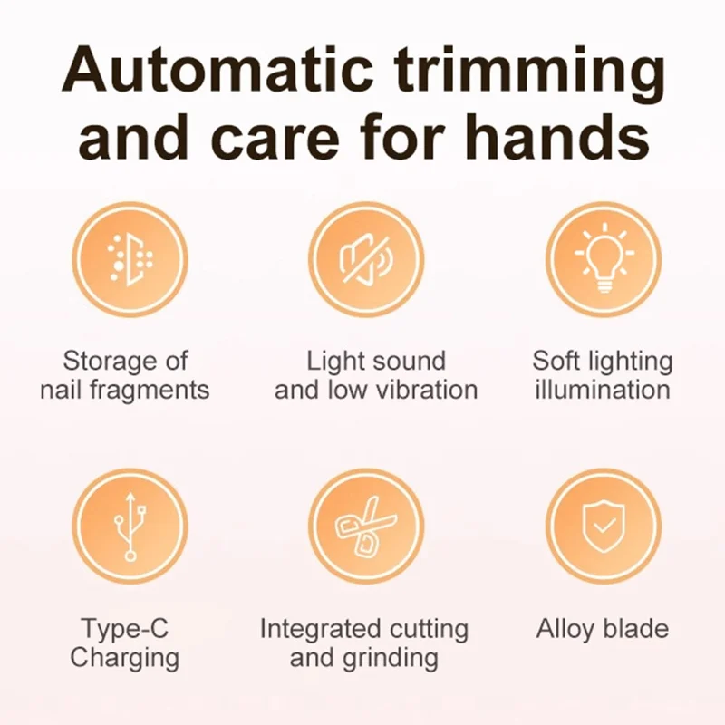 HZ-005 Elektrisk Nagelklippare, Återladdbar med 3 Hastighetsinställningar, Automatisk Nageltrimmer för Hemmet - Orange
