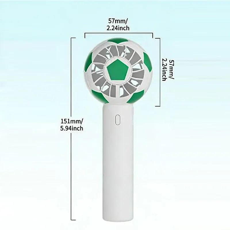 Soccer Ball Shaped Fan USB Rechargeable Mini Portable Creative DIY Football Shaped Handheld Fan - Green