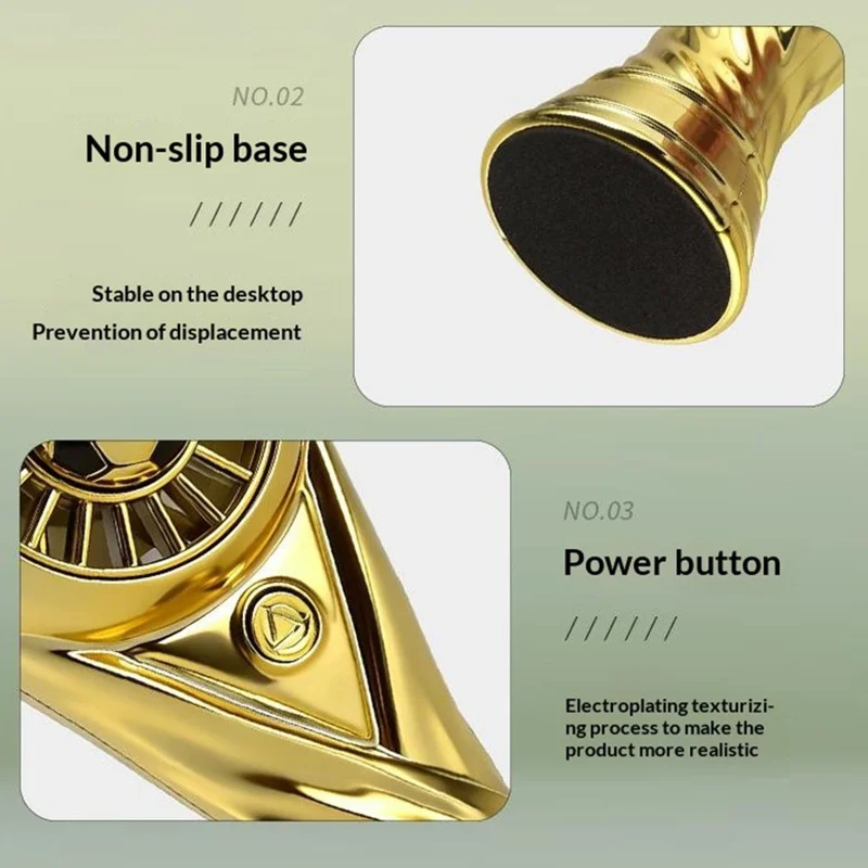Mini Soccer Trophy Shaped Fan USB Desktop 3 Speed Type-C Charging Football Handheld Fan - Gold