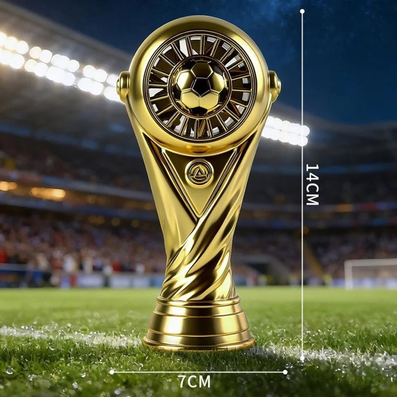 Mini Soccer Trophy Shaped Fan USB Desktop 3 Speed Type-C Charging Football Handheld Fan - Gold