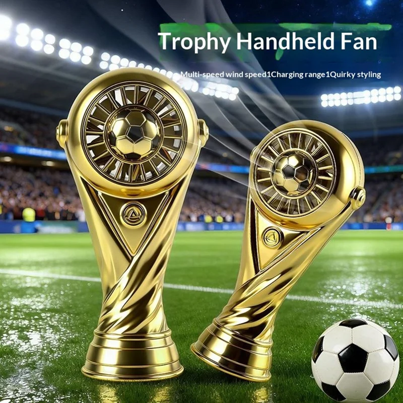 Mini Soccer Trophy Shaped Fan USB Desktop 3 Speed Type-C Charging Football Handheld Fan - Gold