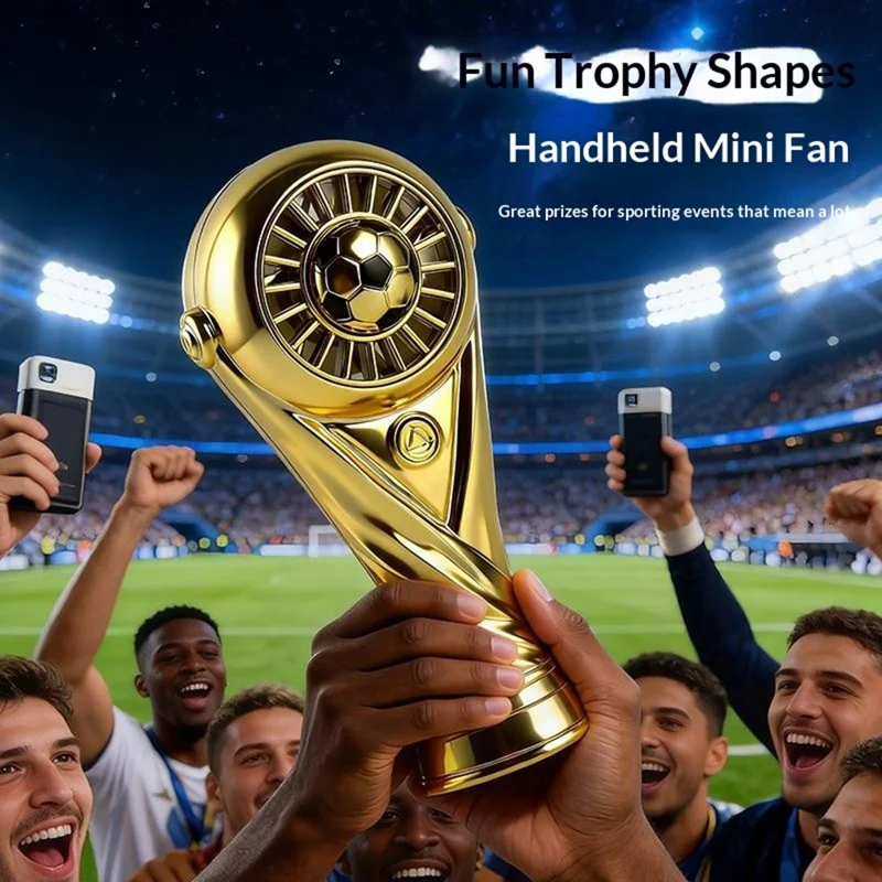 Mini Soccer Trophy Shaped Fan USB Desktop 3 Speed Type-C Charging Football Handheld Fan - Gold
