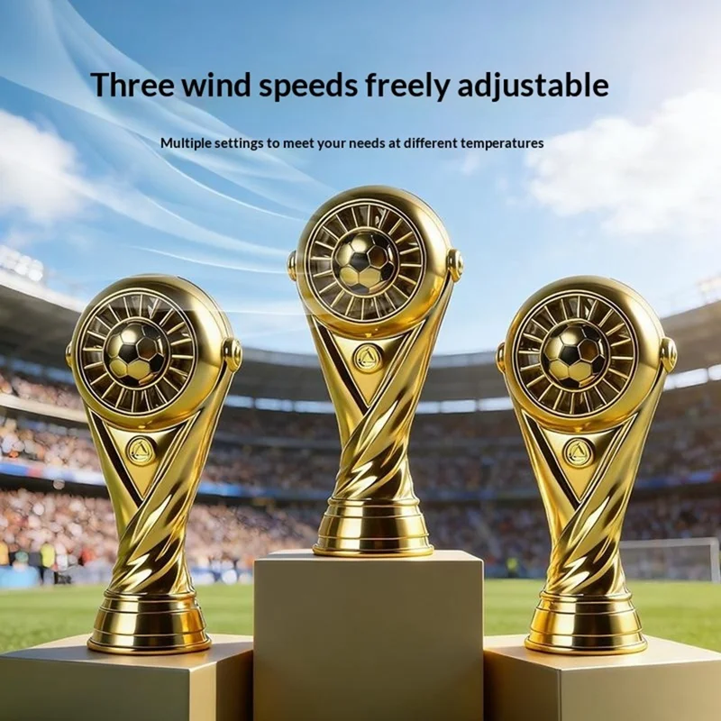 Mini Soccer Trophy Shaped Fan USB Desktop 3 Speed Type-C Charging Football Handheld Fan - Gold