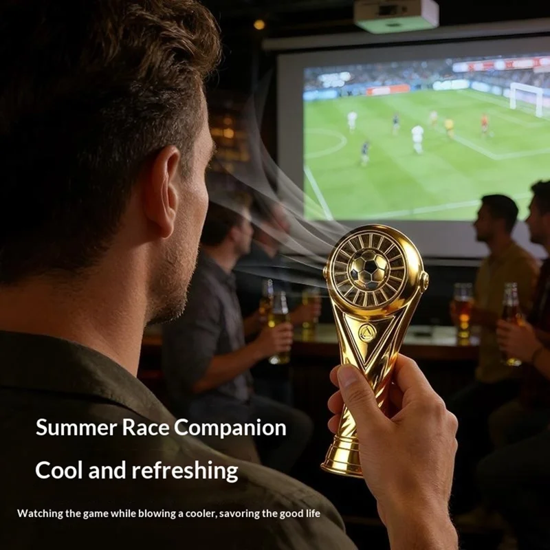 Mini Soccer Trophy Shaped Fan USB Desktop 3 Speed Type-C Charging Football Handheld Fan - Gold