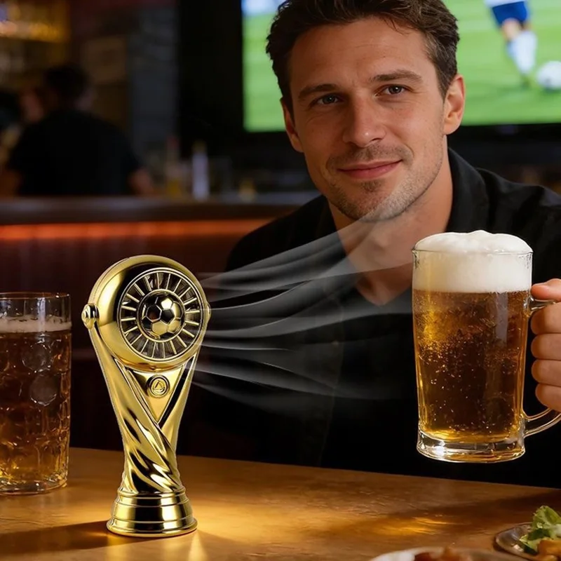 Mini Soccer Trophy Shaped Fan USB Desktop 3 Speed Type-C Charging Football Handheld Fan - Gold