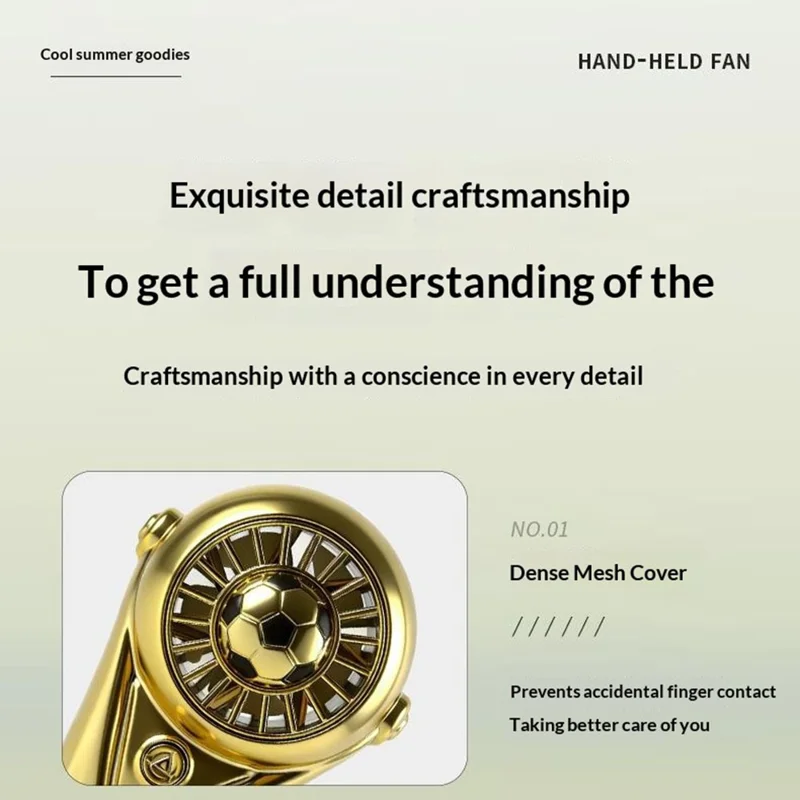 Mini Soccer Trophy Shaped Fan USB Desktop 3 Speed Type-C Charging Football Handheld Fan - Gold