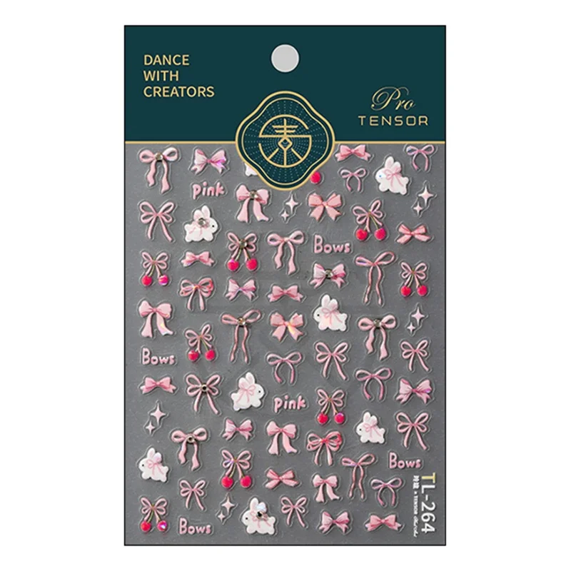 3D Bow Nail Art Stickers Holographic Self-Adhesive Laser Butterfly Bow Nail Decals for DIY Manicure - Pink