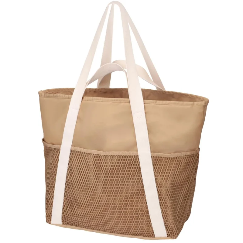 Large Capacity Waterproof Beach Bag Travel Swimming Portable Sand-proof Tote Bag with Mesh Pockets - Beige